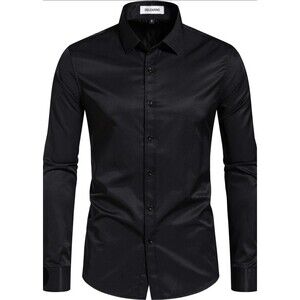 DELCARINO Men's Dress Shirt Black 2XL, Stain Shield Stretch, Wrinkle Resistant